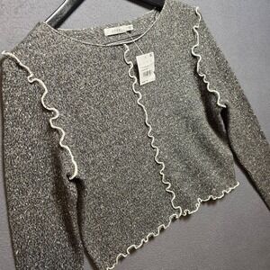Lush Charcoal Gray Marled Knit Lettuce Edge Crop Sweater XL NWT Cozy Top